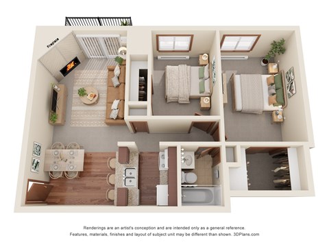 Floor plan for 2 beds, 1 bath, 800 sqft